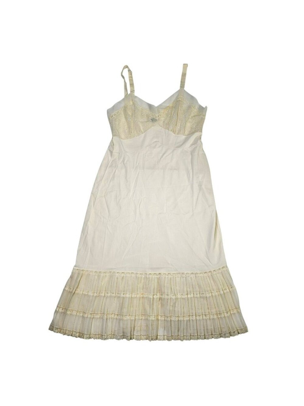 Vintage Aristocrat Nylon Full Slip Nightgown w/ Lace Women's Size 36 Pale Yellow